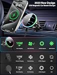 MOKPR for Magsafe Car Mount Charger-Magnetic Car Phone Holder Wireless Car Charger for Dash Air Vent-LED RGB HandsFree Car Mount Fast Car Charger for iPhone 17/16/15/14/13/12 Series (Black)