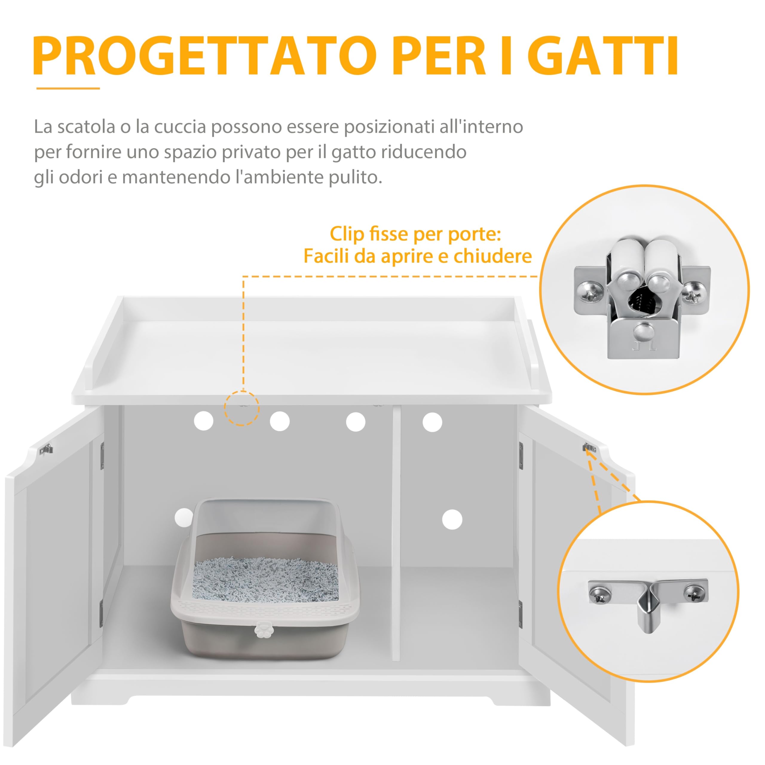 Yaheetech Mobile Lettiera per Gatti in Legno Casette per Gatti Mobiletto per Animali a 2 Ante Armadietto Nido Laterale Multiuso Grande con Divisiore Cuccia per Gatto 75,5 x 51 x 53 cm