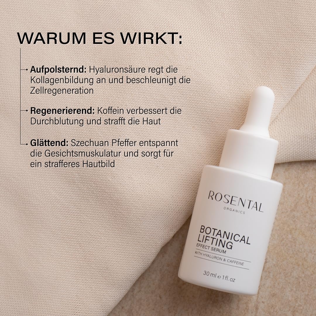 ROSENTAL ORGANICS Natural Botanical Lifting Effect Serum mit Hyaluron und Koffein Anti Falten Gesichtspflege - Hyaluronsäure-Gesichtsserum - Feuchtigkeitsserum - Anti-Aging Naturkosmetik (30ml)