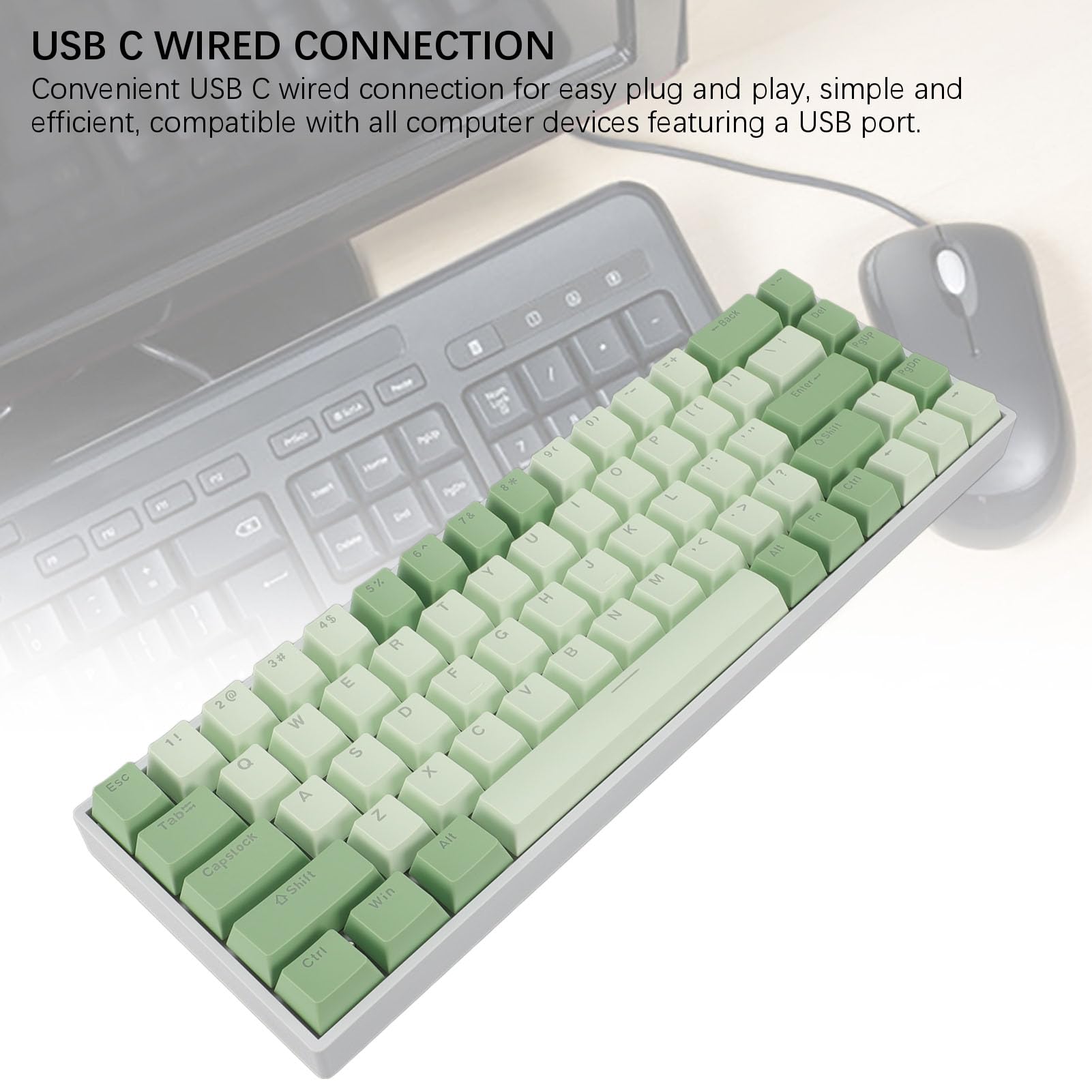Cryfokt Ergonomiczna Mechaniczna Klawiatura do Gier z Podświetleniem RGB 68 Klawiszy USB C Przewodowy Niebieski Przełącznik Kompaktowa Klawiatura do Wygrywania Gier Biurowych