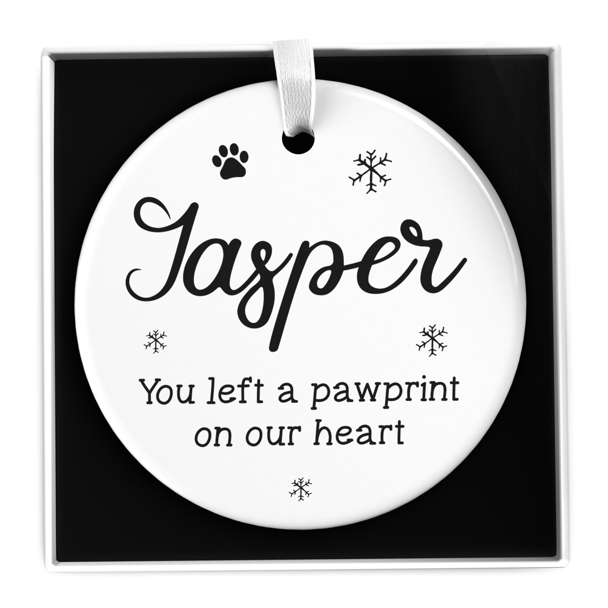 Personalised Dog Cat Pet Memorial Christmas Tree Decoration, Ceramic Heart Circle Bauble Gift, Dog Cat Memory Ornament, With Gift Box