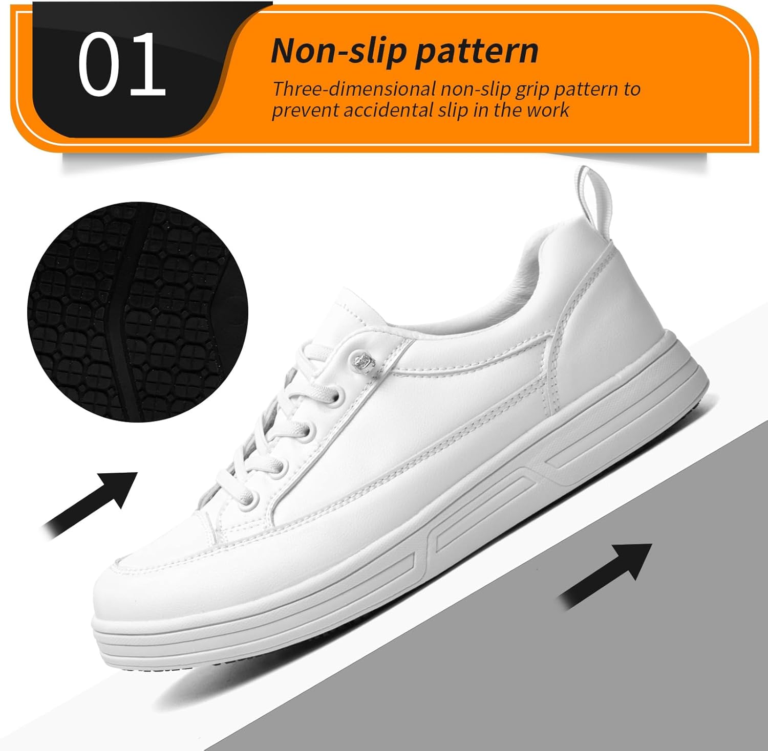 Women's White Non Slip Work Shoes, White Food Service Slip Resistant Work Shoes, White Women's Nursing Shoes. - Image 3