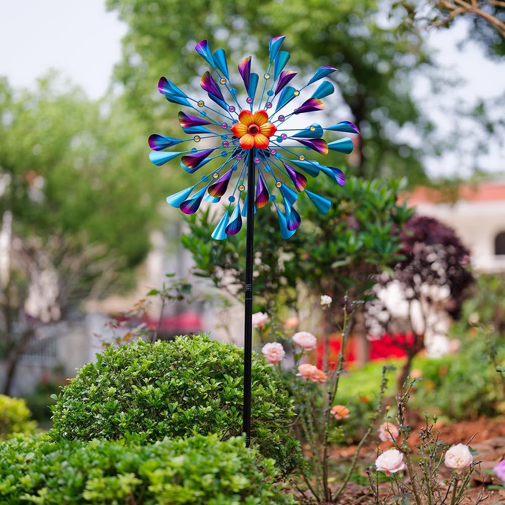 Molinillos de viento de metal grandes para exteriores, molinillo de viento cinético y escultura de viento con estaca, escultura de viento impermeable, decoración artística para patio, jardín,