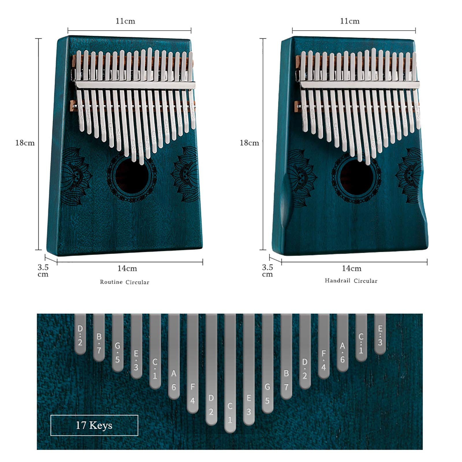 Kalimba Thumb Piano 17 Claves, Mbira Sanza portátil con Martillo de Ajuste y folleto de Estudio, Regalo para niños Adolescentes Adultos Principiantes Profesionales (Color : B1)