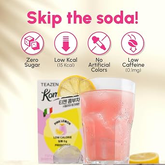 TEAZEN Sicily Pink Lemon Kombucha Powder, Hydration Drink Mix, Sugar Free, Live Probiotics & Prebiotics, On-the-Go 10 Packets, 1.76oz