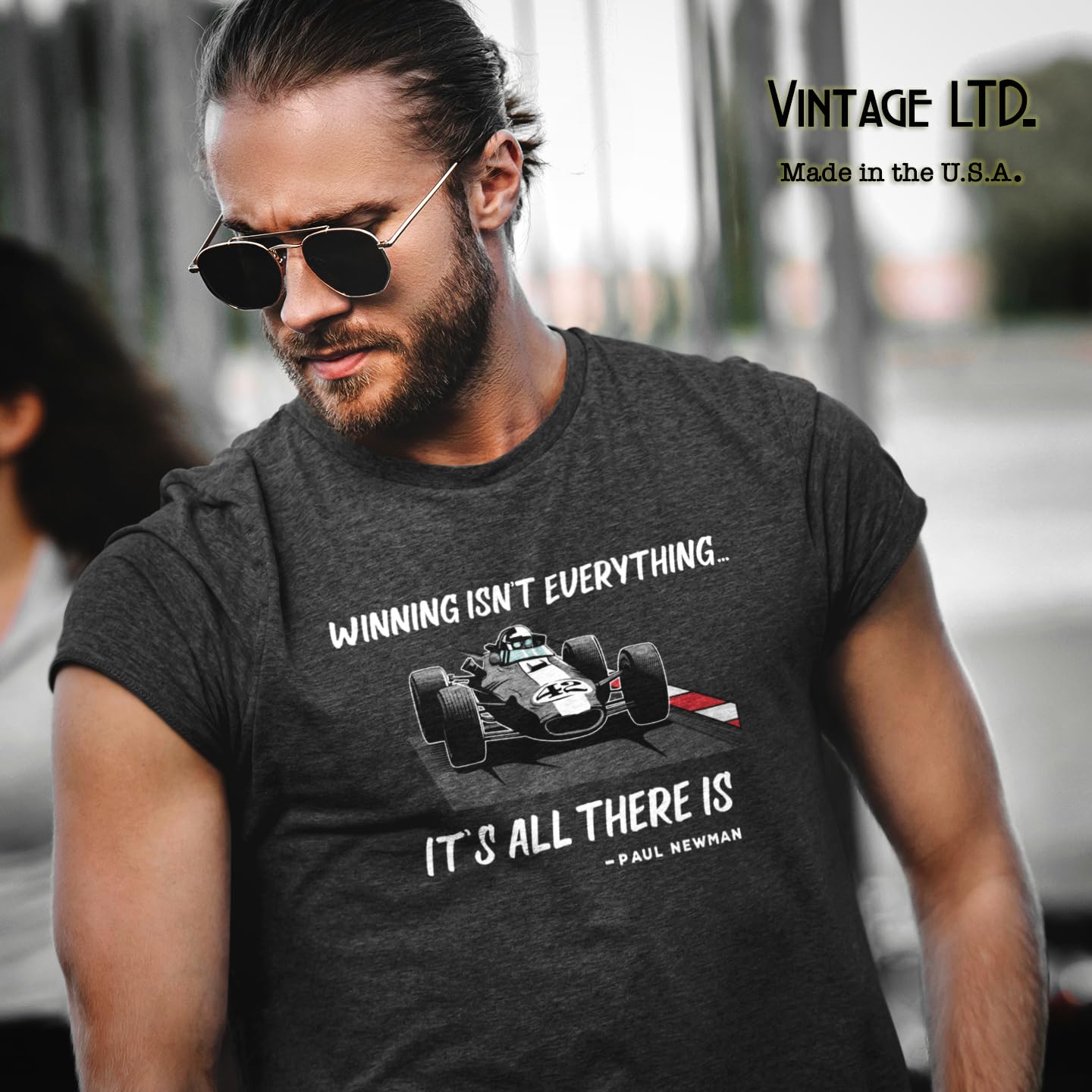 Men’s Vintage Retro Racing Indy Car Winning T-Shirt - Paul Newman (XL) Smoke Grey