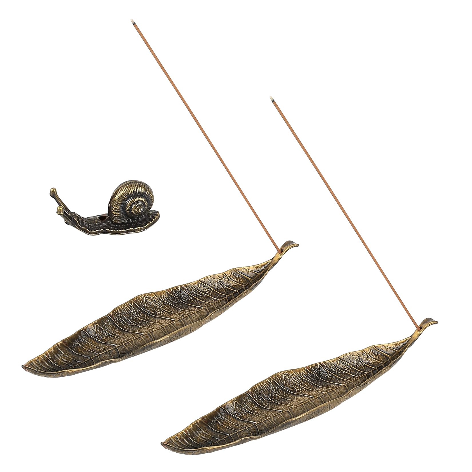 Peygre 3 Pcs Metal Incense Stick Holders, Leaf & Snail Design