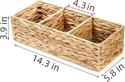 Miniatura 2 de Paquete de 2 cestas de mimbre de 3 secciones, contenedor de almacenamiento de jacinto de agua, organizador de escritorio tejido a mano, contenedor