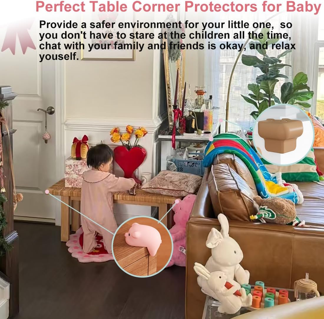 12 Pack 1.5x1.2 in Large Corner Protector for Baby, 158g/5.60z Heavy Duty Soft Rubber Furniture Corner Bumper Guards, 3M Adhesive Pre-Taped for Prevent Injury Protect Furniture Corner, Pig Cat Bunny