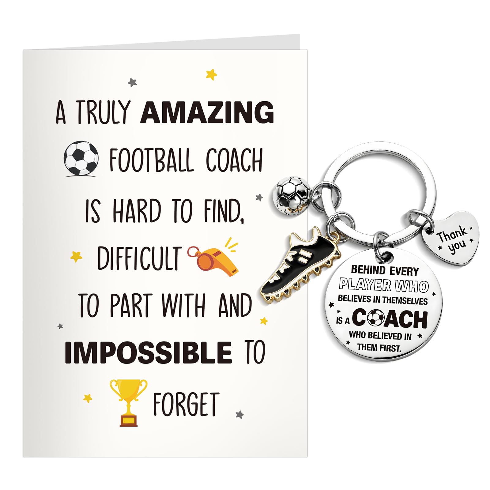 DOORIO Football Coach Keyring Gift Thank You Football Coach Keyring Gifts for Men with Thank You Card for Football Coach Manager Farewell Gifts (A)