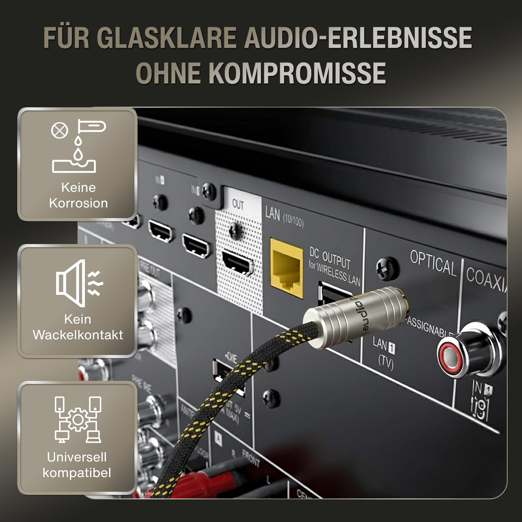 audio pirates by cammica optyczny TOSLINK kabel światłowodowy, Toslink & kabel cyfrowy | kabel cyfrowy SPDIF OD: 5,0 mm z osłoną i pozłacanymi stykami (1 sztuka – 1 metr)
