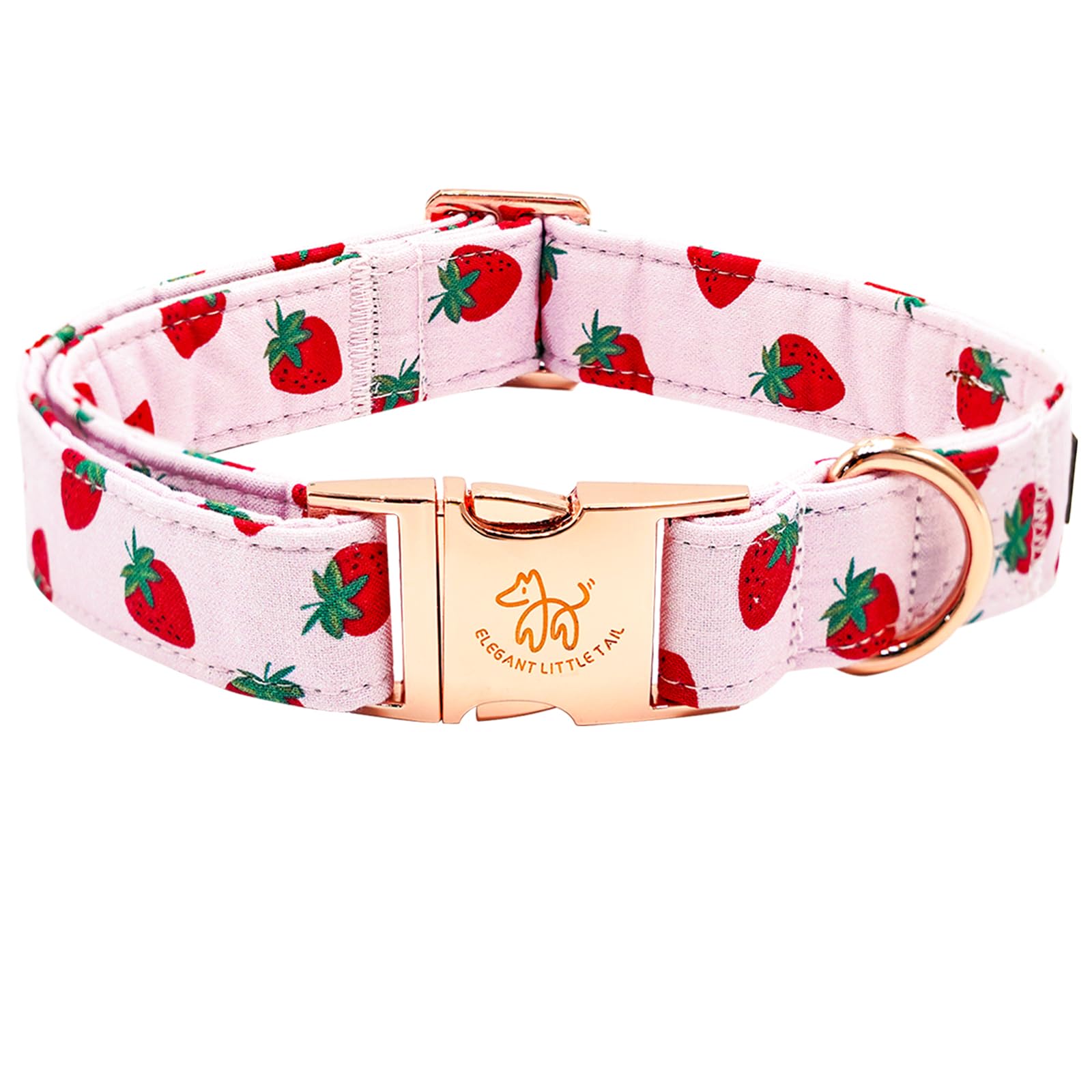 Elegant little tail Dog Collar, Strawberry Print Pet Collar Summer Puppy Cotton Durable Dog Collars Metal Buckle Collars for Small Medium Large Dogs
