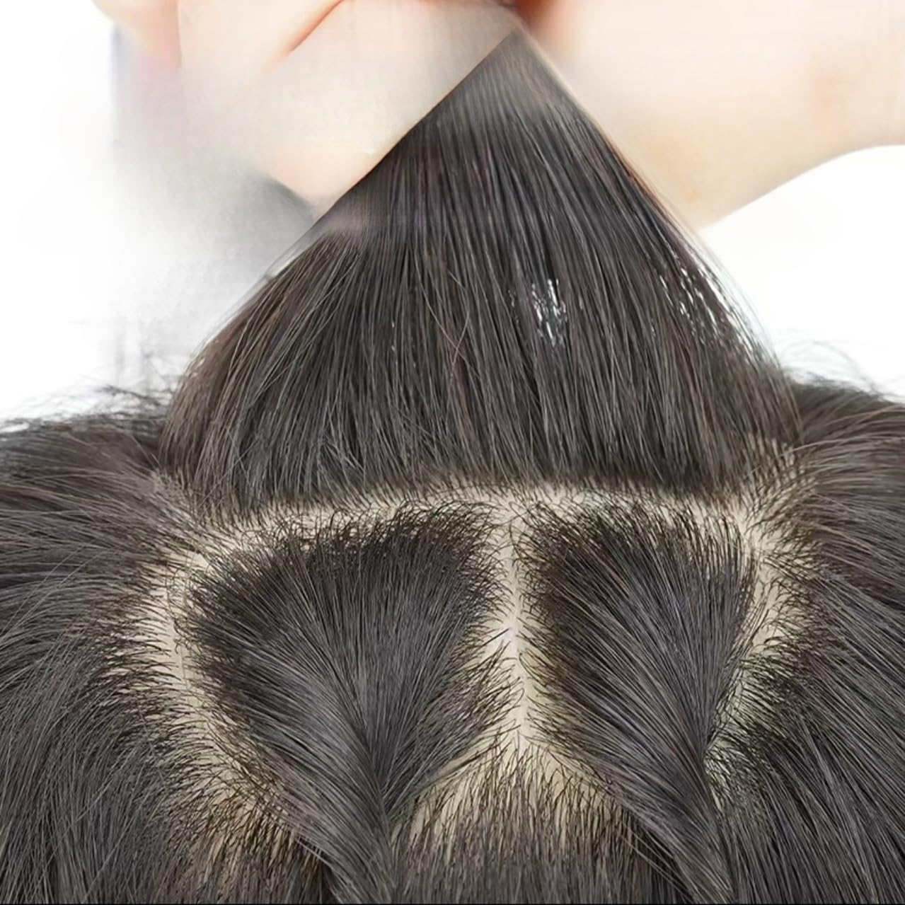 Hair Topper with Middle Part Bangs Clip in Straight Human Hair Toppers Seamless Hairpiece Toupee for Women Thin Hair (Natural balck,25cm)