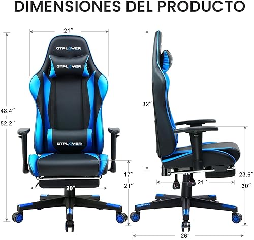 Miniatura 2 de GTRACING Silla de juegos con reposapiés, silla ergonómica de escritorio para juegos de computadora, silla de juego reclinable, ajuste de altura