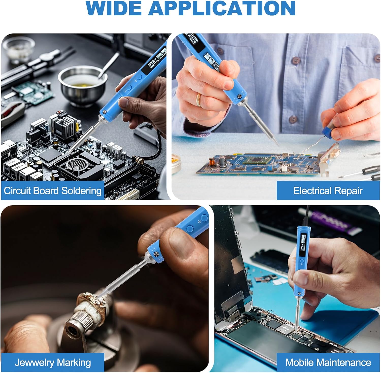 FEITA Soldering Iron Kit for Electronics, 7-95W Power Smart Mini Electric Portable Digital Pinecil Soldering Pen, Auto Sleep Type-C Micro Solder Pencil Tools with 1 Tip (Blue Kit)