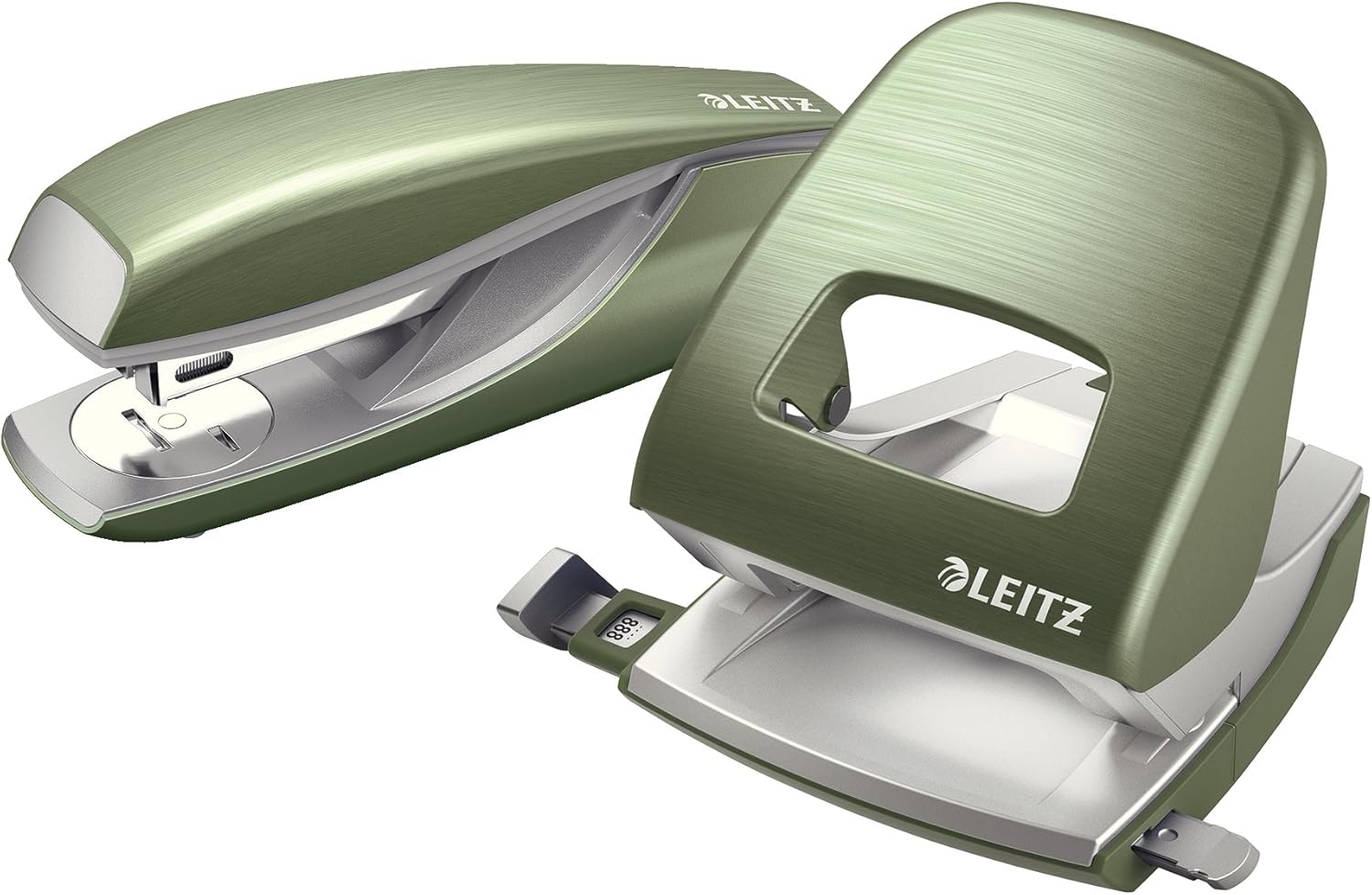 Leitz Hole Punch, 30 Sheets, Guide Bar with Format Markings, Metal, Style Range, 50060053 - Celadon Green