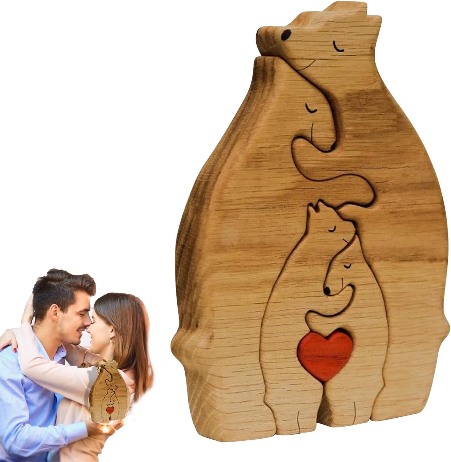 JANGOUWooden Family Puzzle Bears - Wooden Bears Personalized Family Puzzle Decor, We Are One - Family Personalized Custom Bear Shaped Wooden Art Puzzle, Wooden Bear Jigsaw Sculptures (Four breasts)