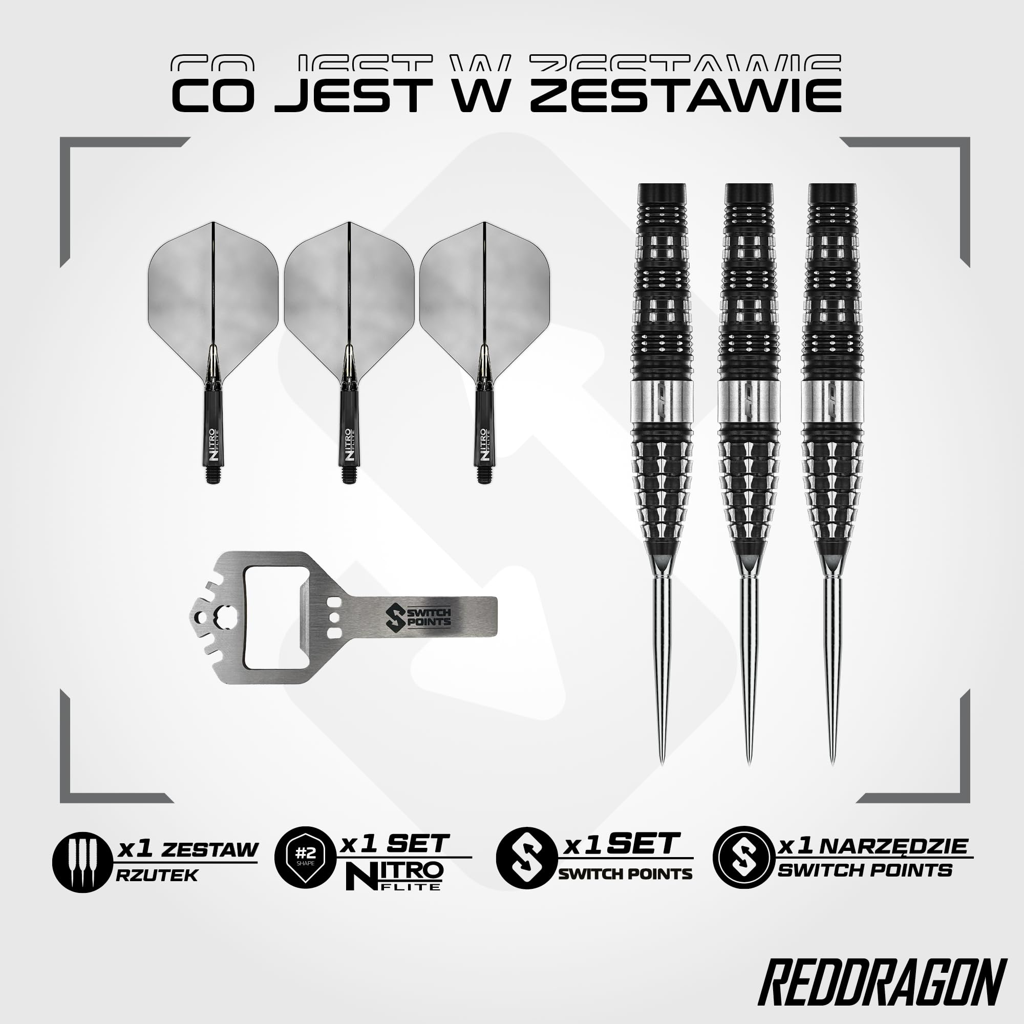 RED DRAGON Rzutki - seria Recon Switch Points 23g | zasilane przez Winmau | Torpedo | profesjonalne rzutki z wolframu 90% - NitroFlite zintegrowane lotki/trzonki | stalowe rzutki Steeldarts z lotkami