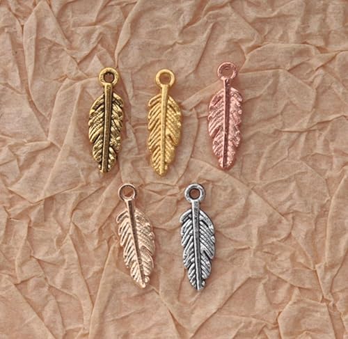 Miniatura 3 de 50 dijes de plumas pequeñas de aleación de 0.6 x 0.2 in, lindos colgantes vintage, accesorios para hacer joyas, collares, pulseras, kits de búsqueda