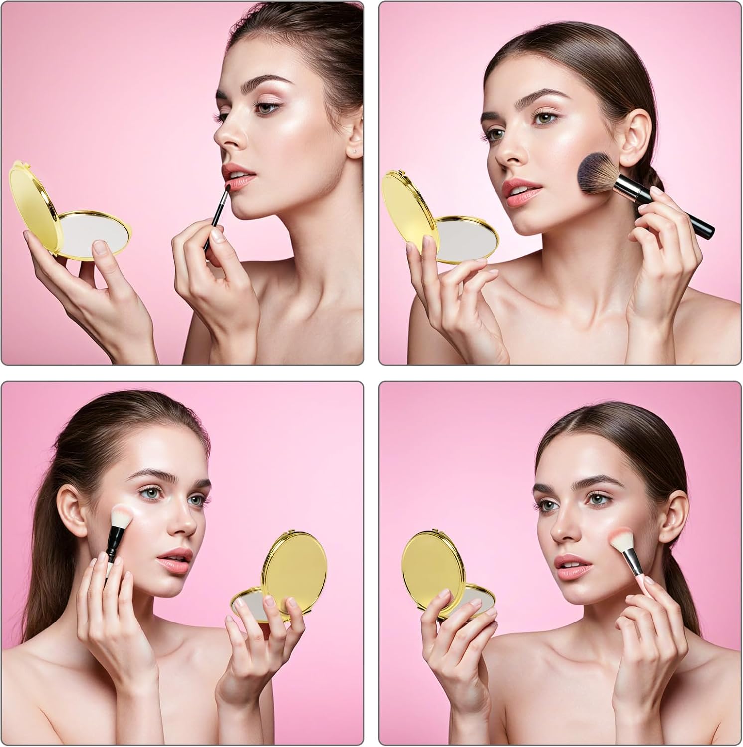 12 Pcs Portable Folding Compact Mirror Bulk with Storage Bag Mini Double Sided Makeup Mirror with 1X and 2X Magnification for Women Bridesmaid Travel Gifts (Gold)