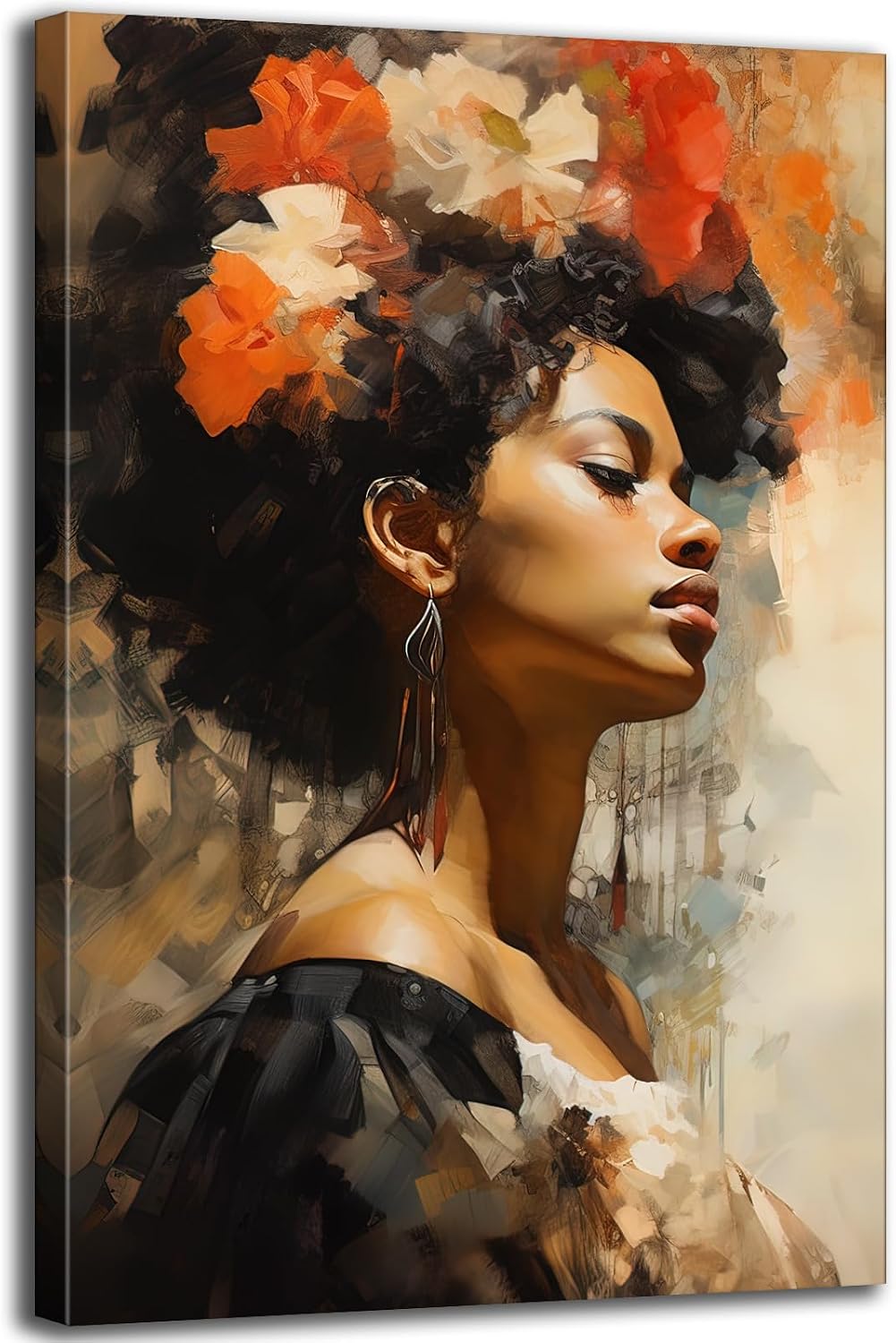 GLOKAKA African American Canvas Wall Art Black Woman Portrait Painting Blue Hair Beauty Black Girl Wall Art Abstract Modern Artwork for Home Living Room Decoration