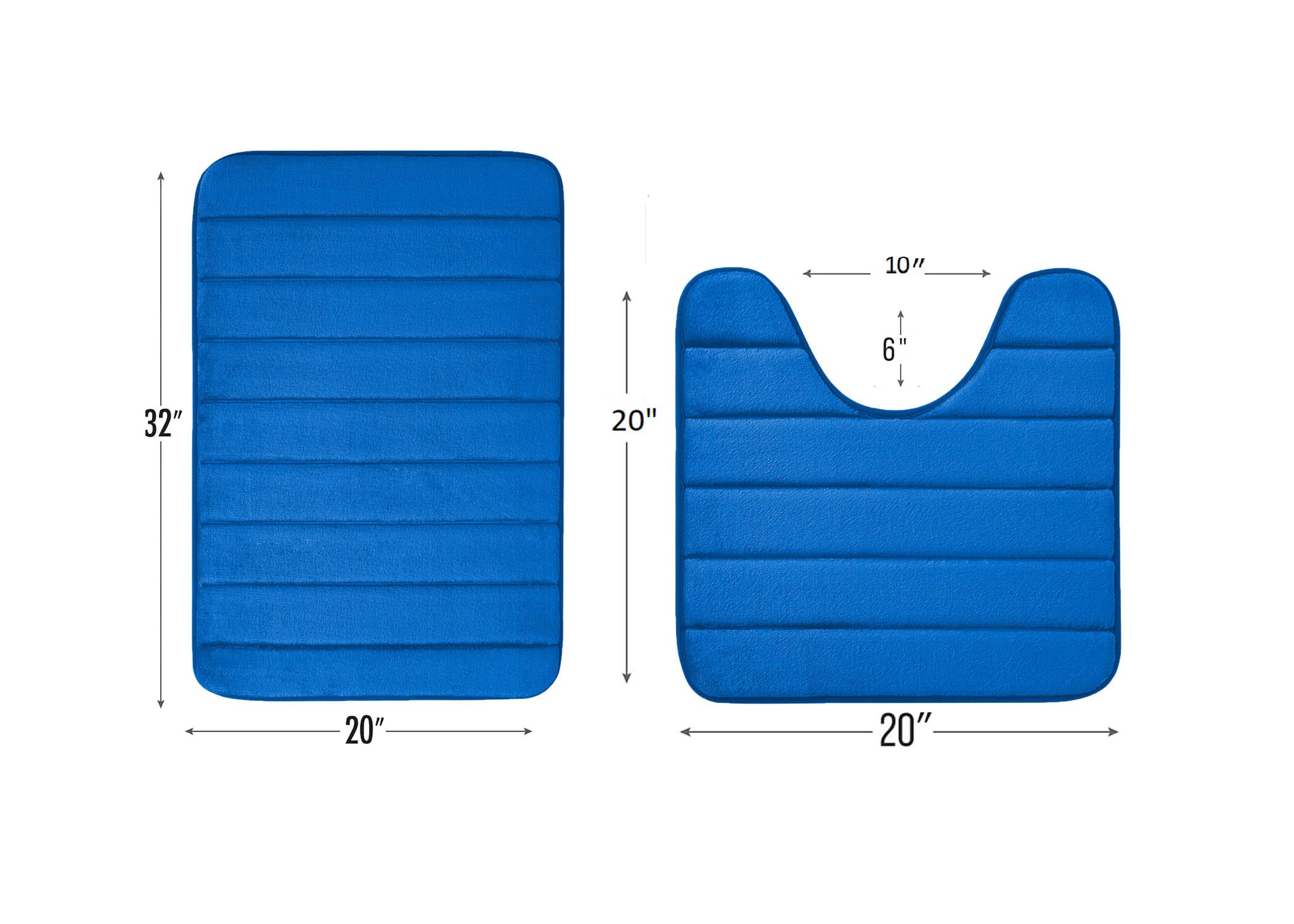 Luxury Home Fashion Juego de 2 alfombras de baño de espuma viscoelástica de color sólido con diseño de rayas y reverso de PVC antideslizante (azul real)
