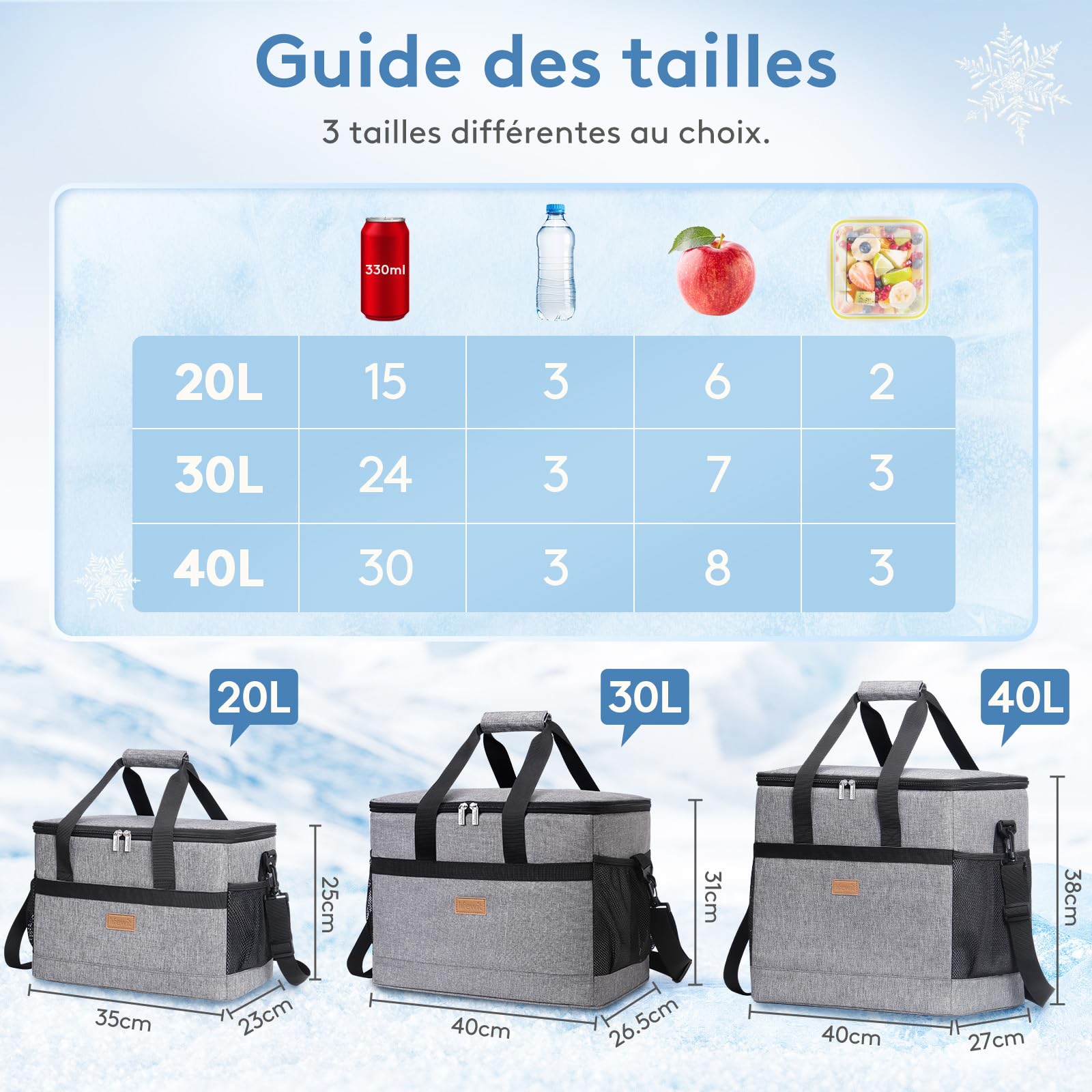 Lifewit Sac Isotherme 30L, Grand Format Glaciere Souple Isothermes, Portable Sacs Isotherm Courses Surgelés pour Voyage, Pique Nique, Camping, Plage, Gris
