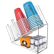 WINFFOR 3-Compartment Disposable Cup Holder - Cup and Lid Holder with Straw Organizer Clear Acrylic Cup Dispenser with Coffee Pod Storage for Coffee Station Bar Countertop Restaurant Breakroom