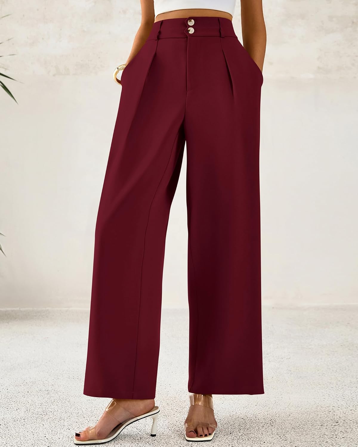 BTFBM Women Wide Leg Dress Pants 2026 High Waisted Button Pleated Business Casual Trousers Office Work Palazzo Pants - Image 4