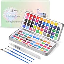 100 Colors Watercolor Paint Set, 50 Regular, 35 Pearlescent, 5 Macaron, 10 Fluorescent Portable Case with Water Brush Pens & Water Color Set for Beginners, Artists & Professionals