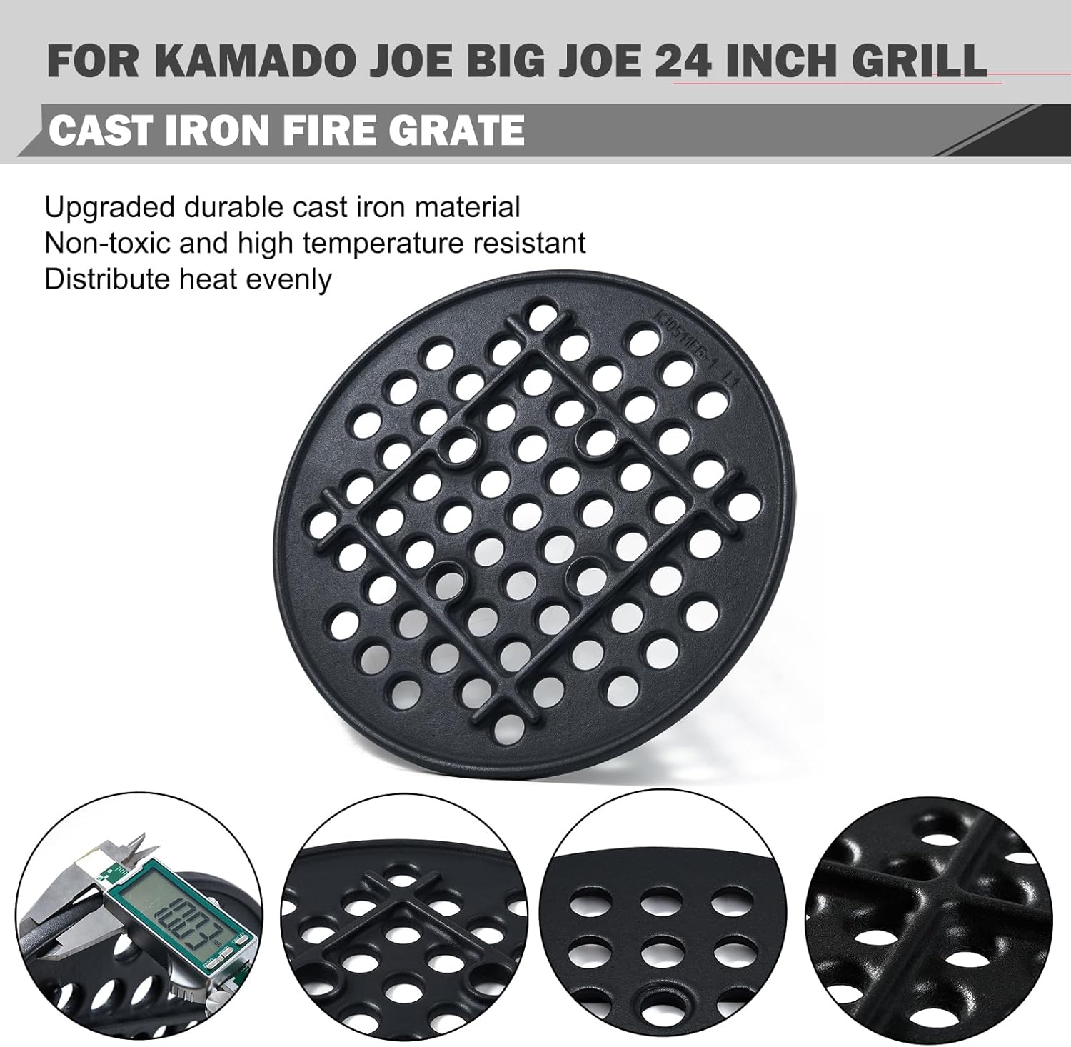BJ-MFG24 11.5 Inch Charcoal Fire Grate Replacement for Kamado Joe Big Joe 24” Grill Cast Iron Charcoal Grate Part BJ24RH BJ24RHC BJ24NRHC BJ-MFGC Charcoal Bottom Kamado Joe 24In I II III Series