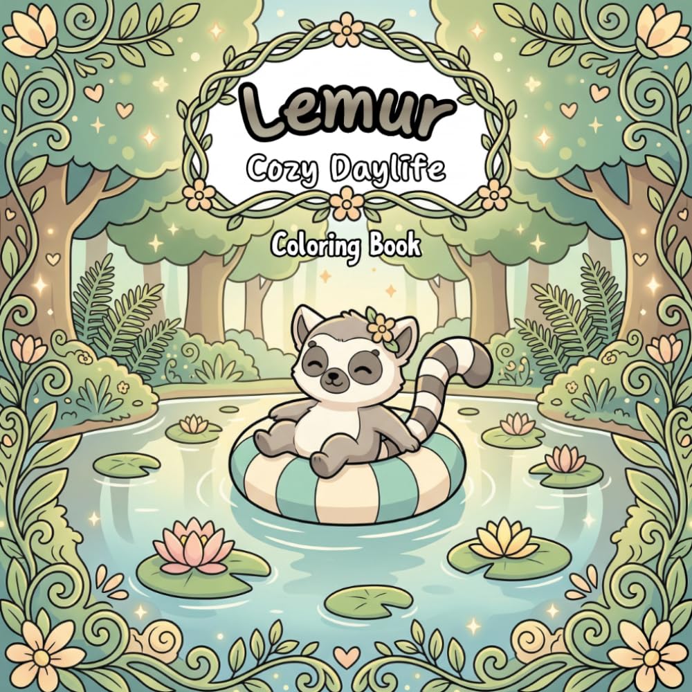 Lemur Cozy Daylife: A Stress Relief Coloring Book With 50 Pages. Enjoy Peaceful Lemurs In Tropical Paradise And Relaxing Beach Scenes. Great For Kids, ... (Animal Cozy Daylife Coloring Book)