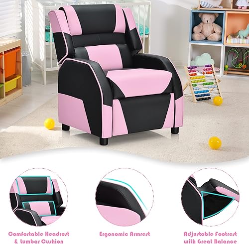 Miniatura 14 de Costzon Silla reclinable para niños, silla reclinable para juegos con reposapiés, reposacabezas y soporte lumbar, silla ergonómica de cuero para