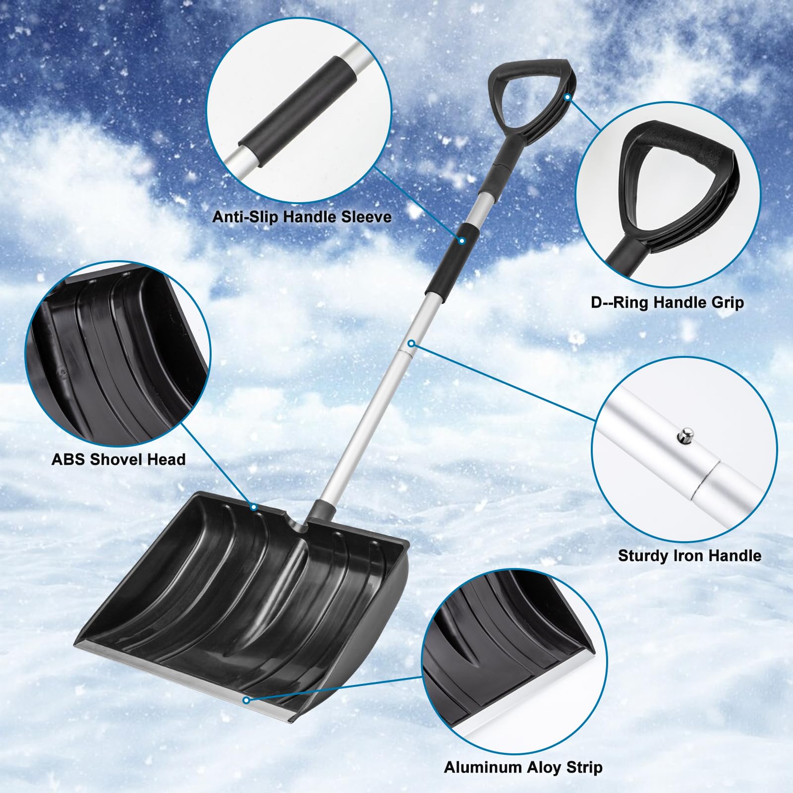 LESOLEIL Pala da Neve per Autostrada Auto Garage Casa Rimozione Neve, Heavy Duty 42cm Lungo Grande Capacità Portatile Pieghevole Pala Da Neve per Giardino Auto Campeggio Esterno