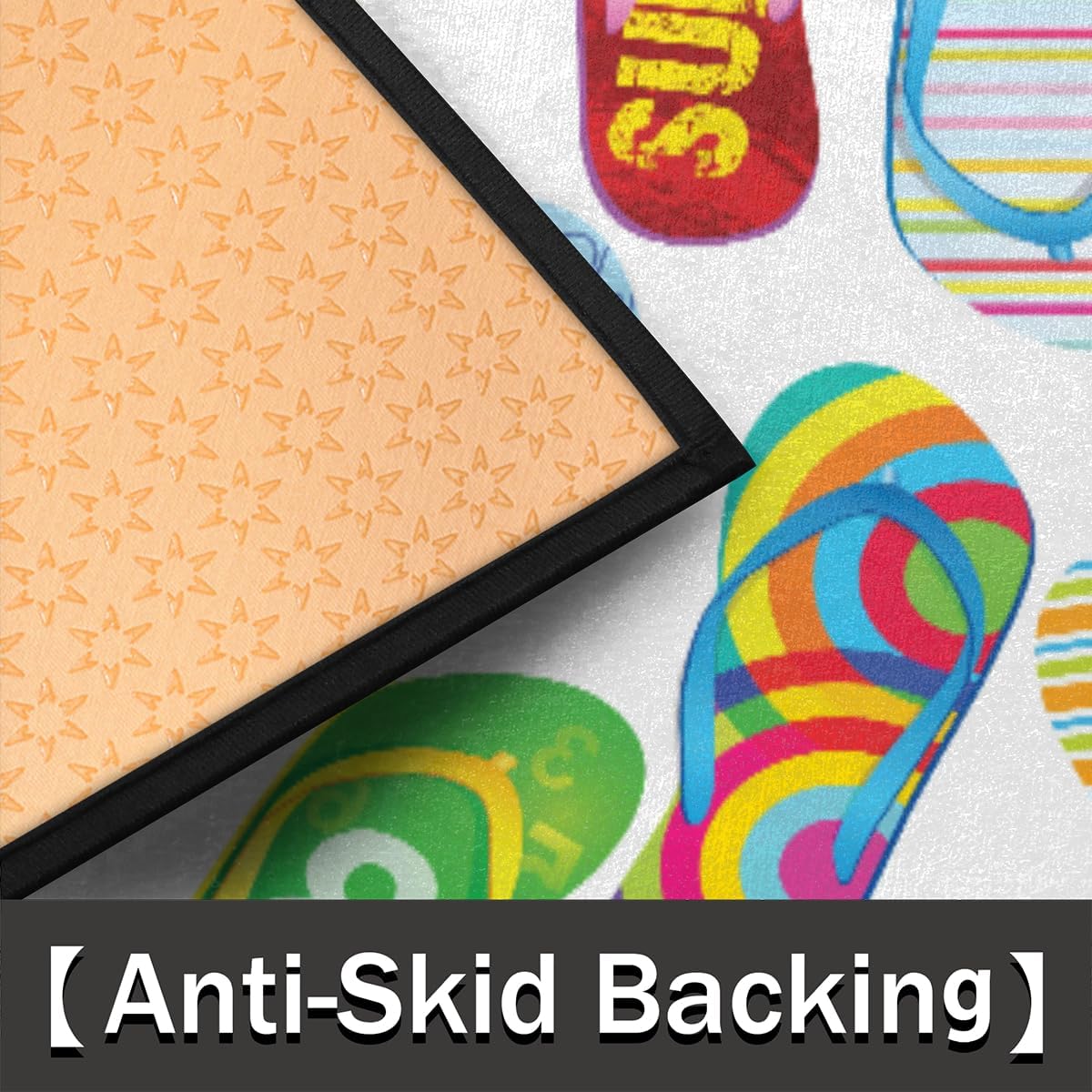 Flip Flops Half Round Door Mats for Inside Entry, Half Circle Doormat Welcome Front Door Mat, Indoor Outdoor Rugs, Non-Slip Floor Mat for Bedroom Kitchen Fireplace 36x24 Inch