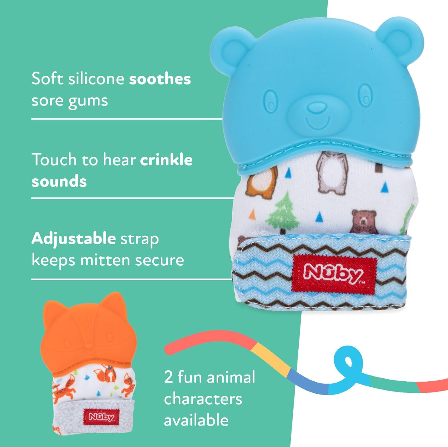 Nuby Happy Hands Silicone Teething Mitten - Baby Teething Toy - 3+ Months - Bear image 4
