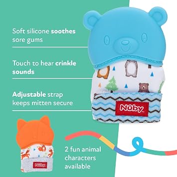 Nuby Happy Hands Silicone Teething Mitten - Baby Teething Toy - 3+ Months - Bear