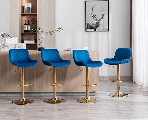 Miniatura 4 de CIMOTA Juego de 2 taburetes giratorios modernos de altura de mostrador ajustables con respaldobase dorada taburetes de bar tapizados de terciopelo