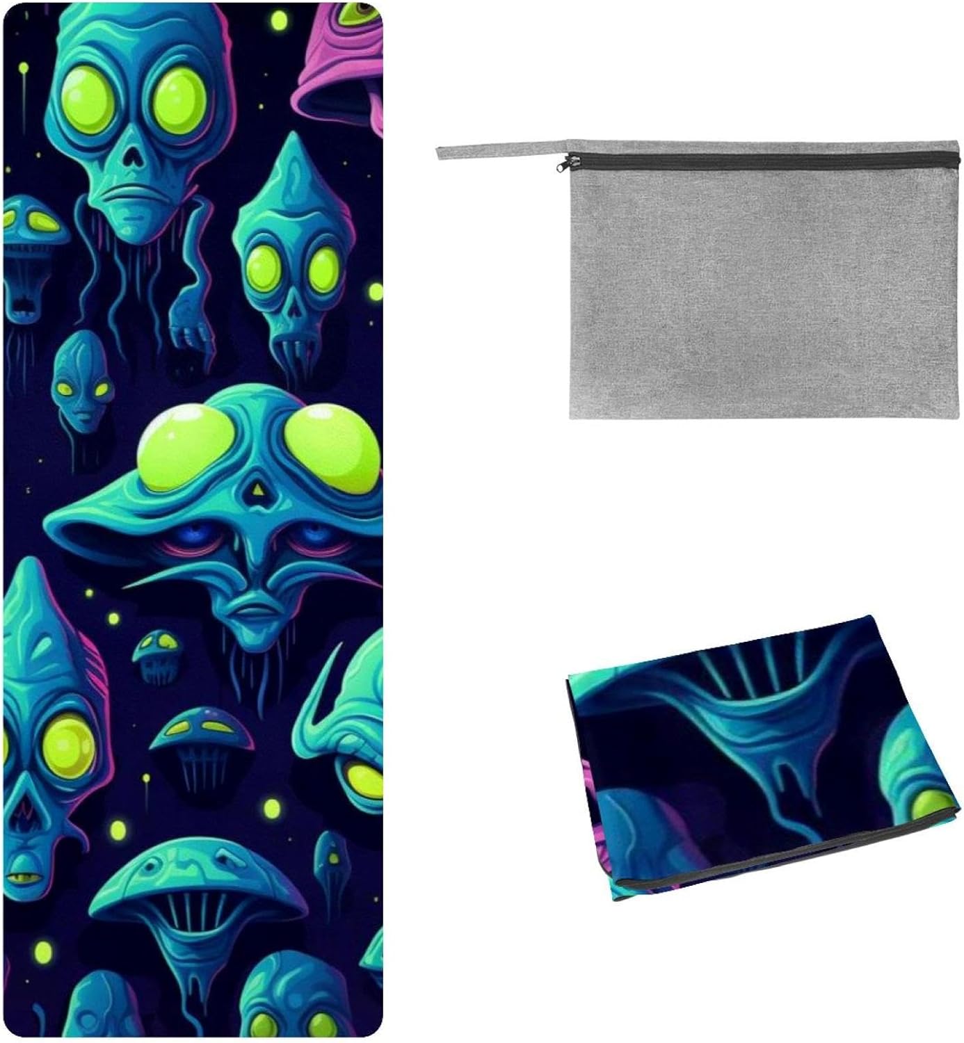 Yoga Towel, Outer Space Alien Pattern Non Slip Sweat Absorbent Hot Yoga Mat Towel for Hot Yoga, Pilates and Fitness - 72.8" x 26.8"