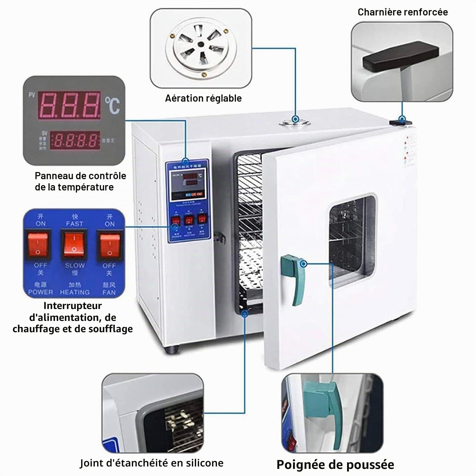 RayGenius éTuve Thermostatique ChaufféE éLectriquement, 15l/42l éTuve De SéChage Et De Chauffage De Laboratoire, 220v/Rt +5-300°C, avec Instruments Intelligents ContrôLables,101-00S