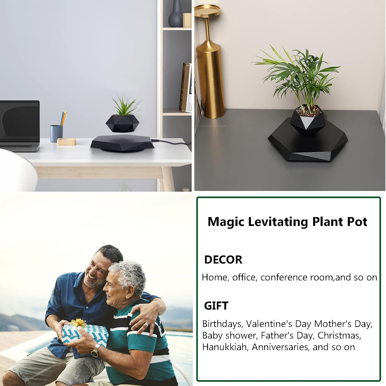 Floating Plant Pot,Magnetic Levitating Plant Pot for Air Plants,Rotating Air Bonsai Planter Flower Pot for Office Home Levitating Desk Levitating Decor(Black)
