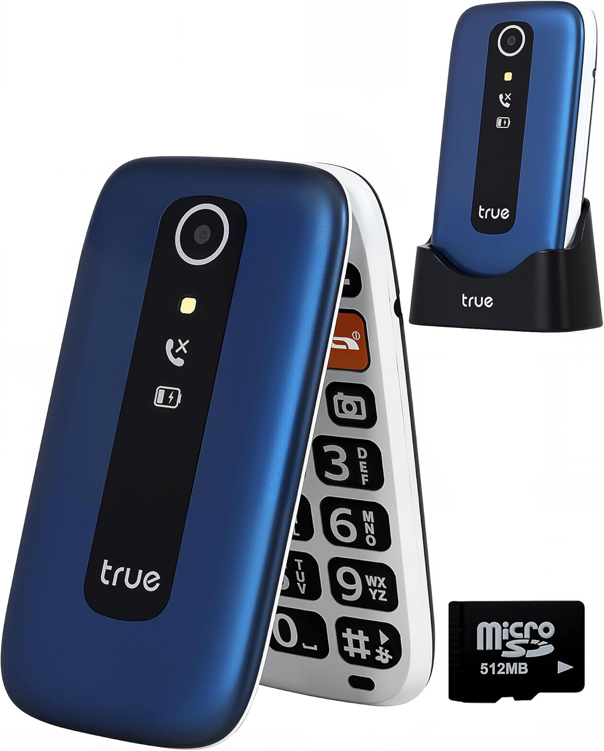 TRUE S70 Seniorenhandy Klapphandy ohne Vertrag, 2G Handy mit großem 2,8 Zoll Farbdisplay, Sturz-Notruf, SOS Notruftaste, extra laut, großen Tasten, Schnellwahl, Schrittzähler, Ladestation, Blau