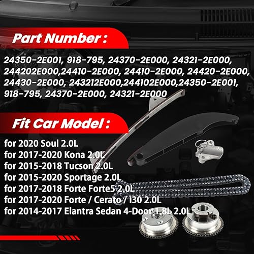 Miniatura 2 de ZumuraAuto 24370-2E010 Juego de cadena de distribución, adecuado para Soul Forte Cerato Forte5 Sportage, para Tucson Kona 2.0L Kit de cadena de