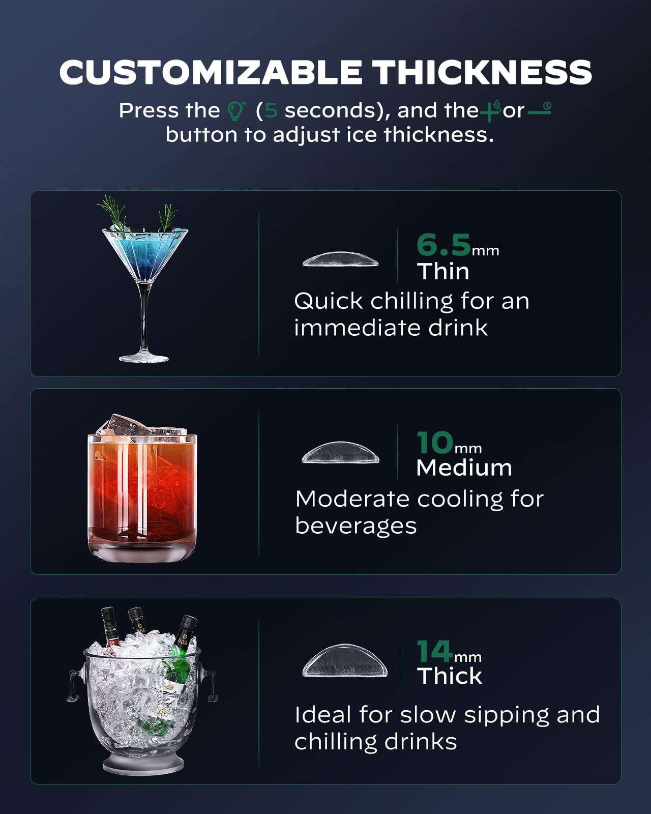 Silonn Crescent Ice Maker Countertop, Slow Melting & Crystal-Clear Ice, Self-Cleaning Ice Machine With Adjustable Ice Thickness & Timer Function, 16 Pcs In 15 Mins, 2000 Pcs Per Day on Fridge.com - View 4