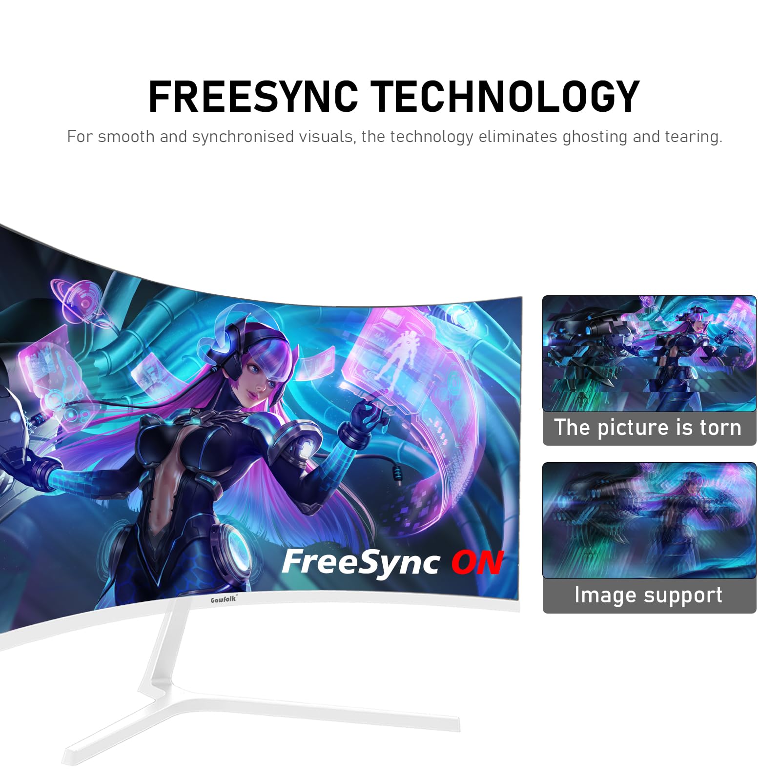 Gawfolk 27 Inch PC computer screen,1800R Curved Gaming 200Hz Monitors, FHD1080p,1ms,Built-in speaker, freesync, 98%sRGB,178 ° Angle View,HDMI DisplayPort, Compatible with Wall-Mounted 100*100MM-White — view 3