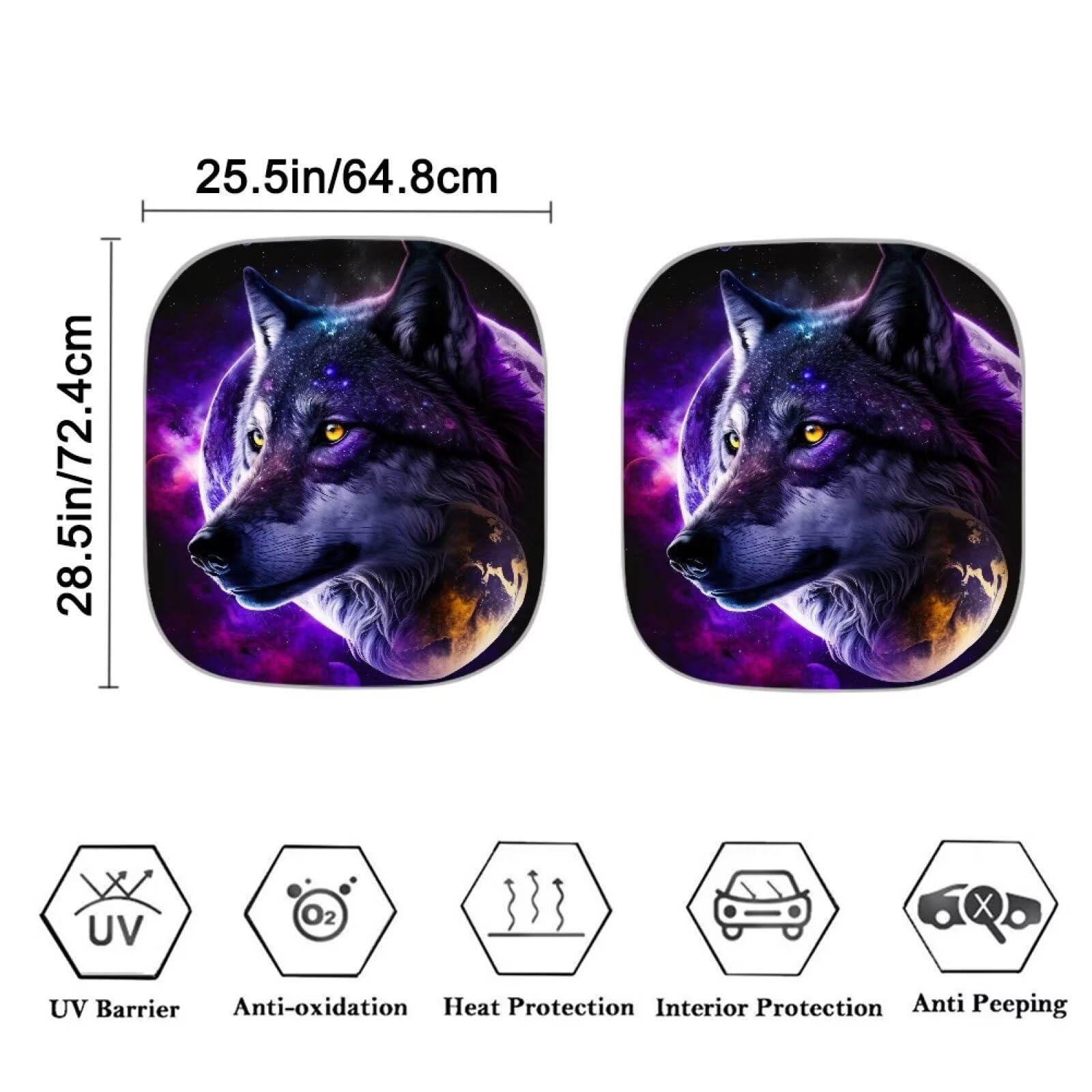 Gongbawa Wolf Car Sun Shade Protector Parasol Auto Front Window Sunshield Covers Car Foldable 2 Sets Automotive Interior Accessories Galaxy Sun Protection Sunshades