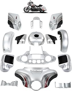 For CVO Street Glide / HR3 Custom Fairing Body Kit Fits for 2015-later Harley FLHXSE, Stretched Saddlebags+Fairing Lowers+Inner&Outer Fairing+Fender+Gas Tank (Candy Red/Silver Honeycomb Fade)