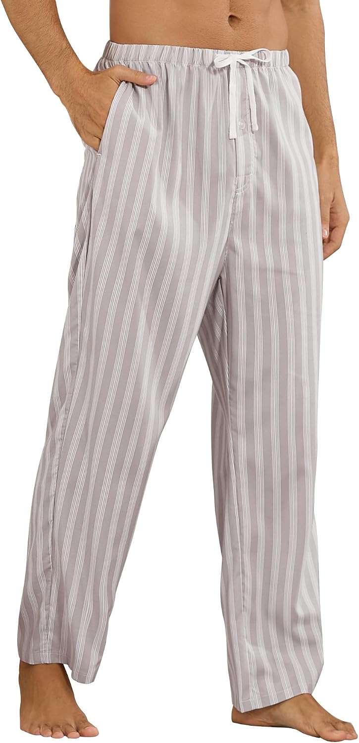 Vulcanodon Mens Striped Pajama Pants Cozy Lounge Pj Bottoms for Mens with Pockets and Button Fly