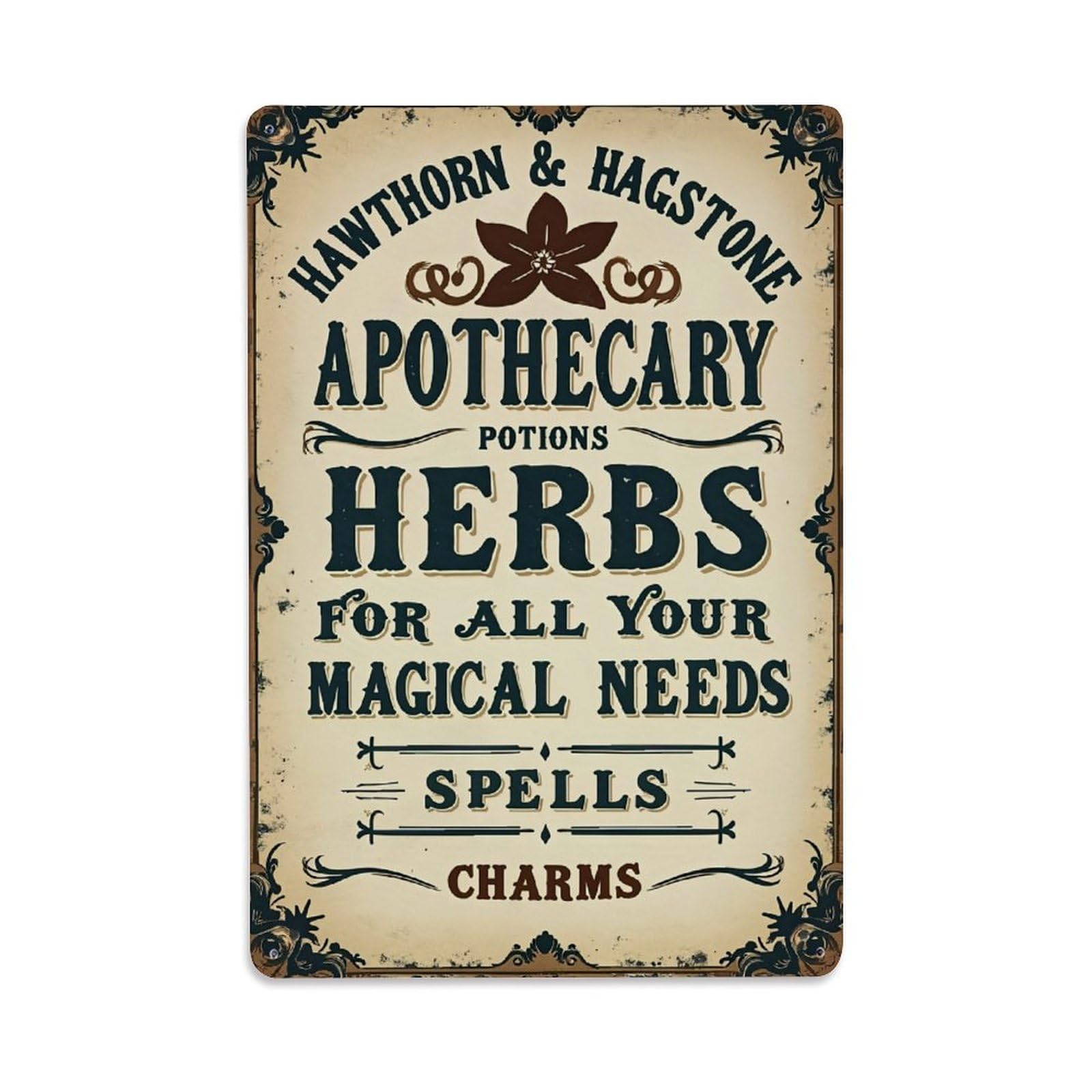 Vintage Apothecary Herb Spell Charm Vintage Tin Sign Retro Metal Wall Decor Metal Poster, Home Bar Garage Farmhouse Cafe Wall Art Decoration 8x12Inches