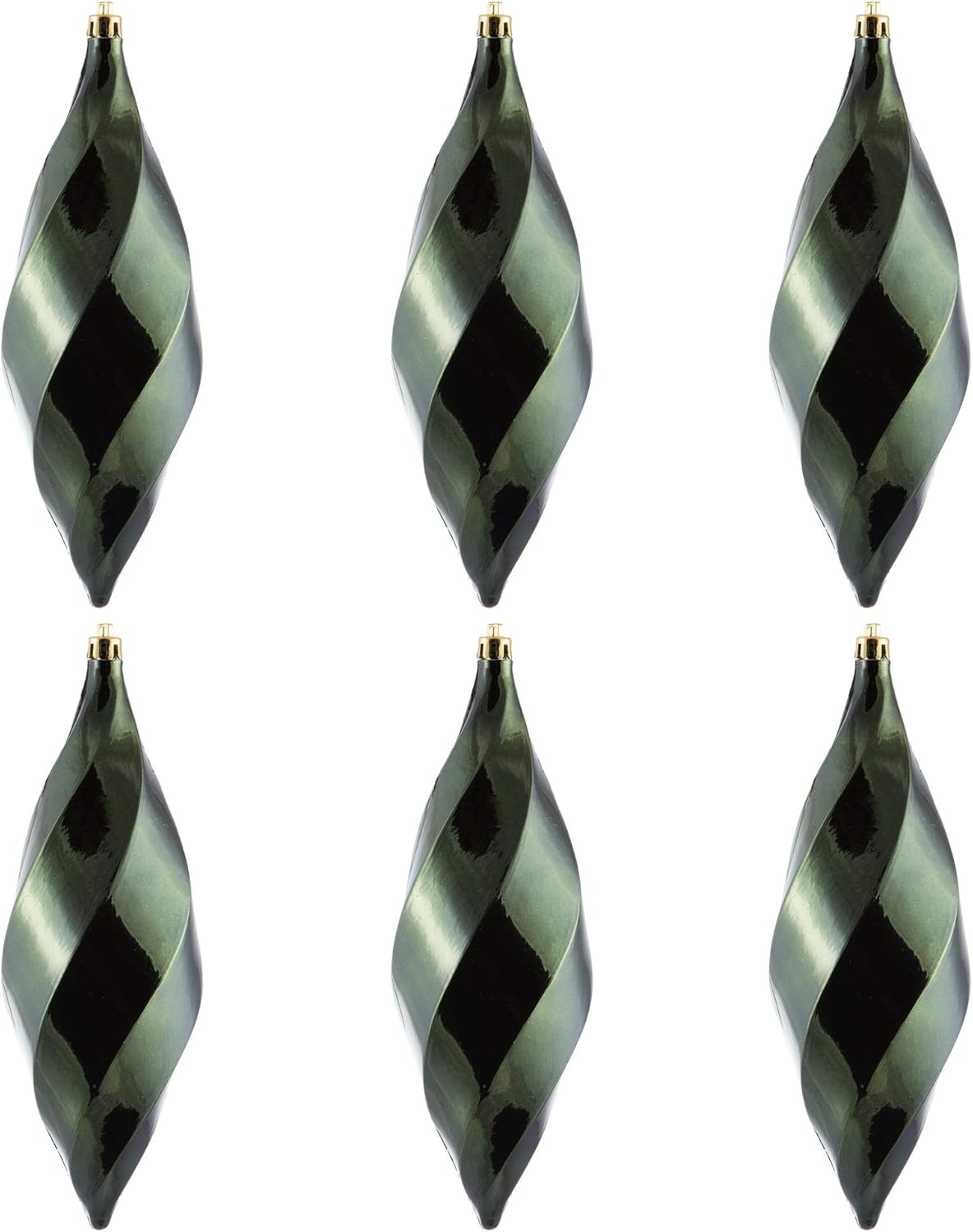 Vickerman 8" Shiny Swirl Finial Ornament, Shatterproof Plastic, Holiday Christmas Tree Decoration, 6 Pack, White